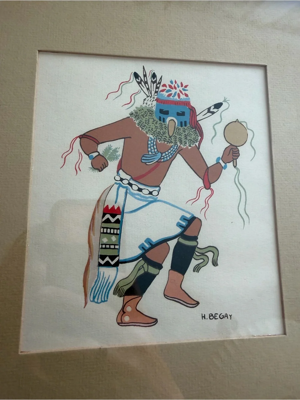 VTG Harrison Begay Signed Mid Century Navajo Dancer Tewa Silk Screen Print Frame